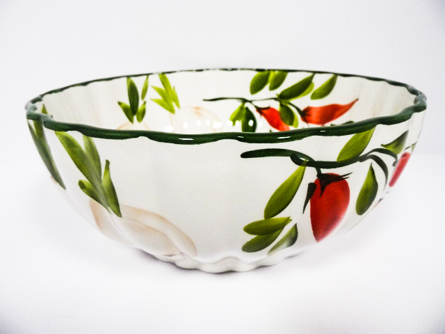 Keyhome Ciotola in Ceramica insalatiera Bowl 100% Made in Italy con Decoro Olive Stile mediterraneo Grande 